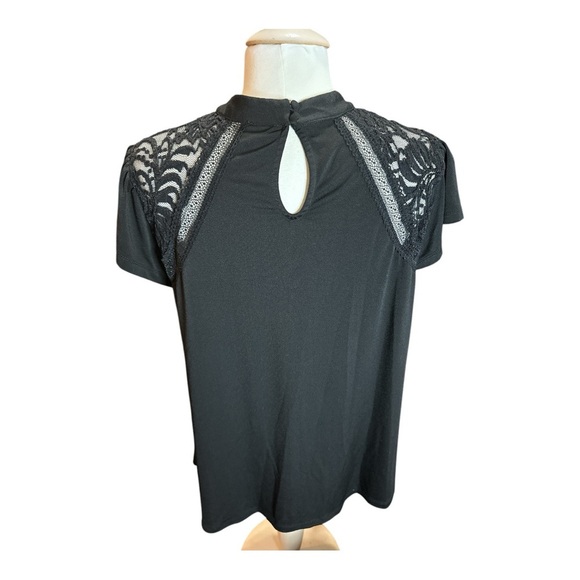 Studio Crepe Jersey Mock Neck Lace Inset Top - Picture 7 of 8